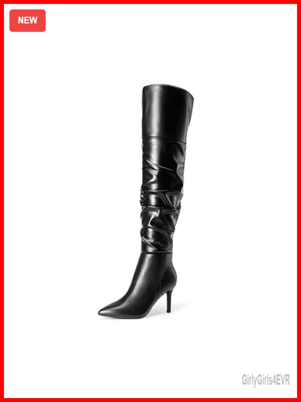 Women Faux Leather Over The Knee Stiletto Heel Boots Slouch V-Cut